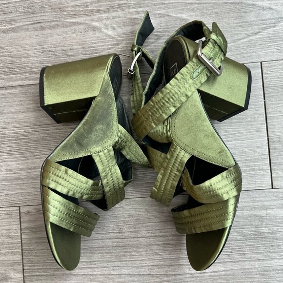 Sol Sana Strappy Block Heel Gabby Heel in Forest Green Satin Size EU38 / W7 - Picture 4 of 8